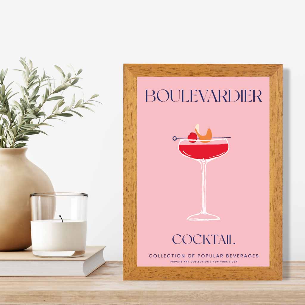 Boulevardier Pink, Colourful Cocktail Art Print | Wall Art Plaza UK