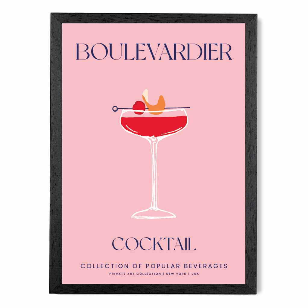 Boulevardier Pink, Colourful Cocktail Art Print | Wall Art Plaza UK