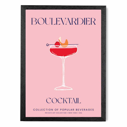 Boulevardier Pink, Colourful Cocktail Art Print | Wall Art Plaza UK