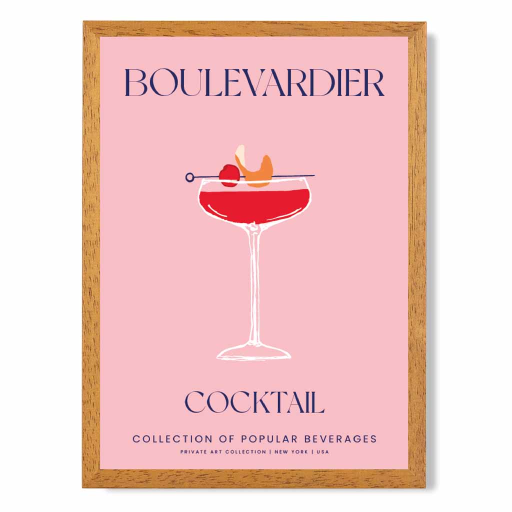 Boulevardier Pink, Colourful Cocktail Art Print | Wall Art Plaza UK