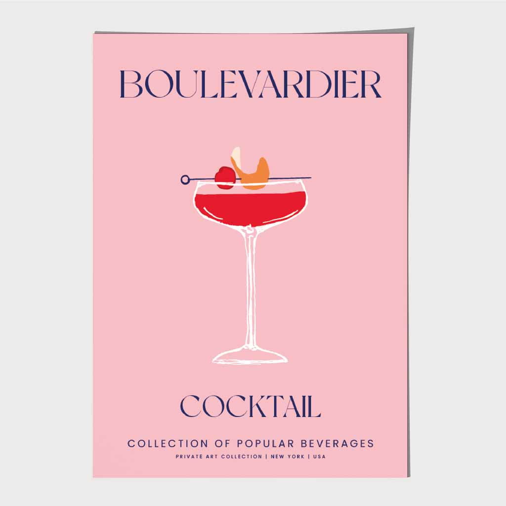 Boulevardier Pink, Colourful Cocktail Art Print | Wall Art Plaza UK