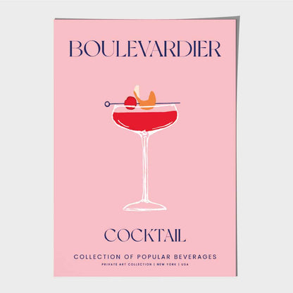Boulevardier Pink, Colourful Cocktail Art Print | Wall Art Plaza UK