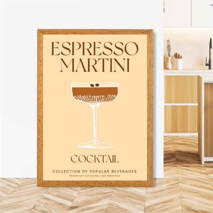 Espresso Martini Beige, Colourful Cocktail Art Print | Wall Art Plaza UK