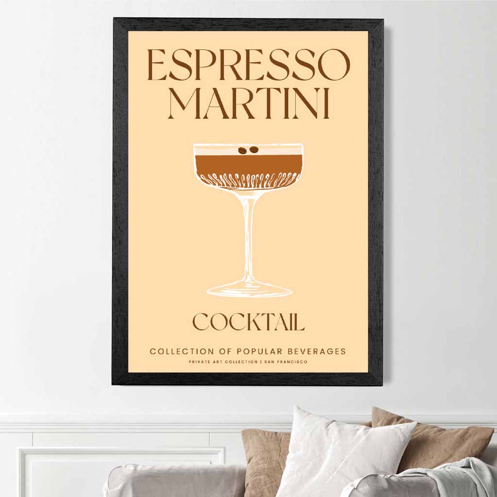 Espresso Martini Beige, Colourful Cocktail Art Print | Wall Art Plaza UK