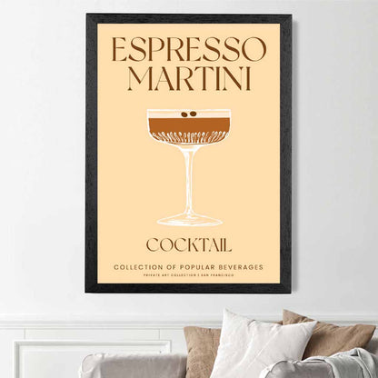 Espresso Martini Beige, Colourful Cocktail Art Print | Wall Art Plaza UK