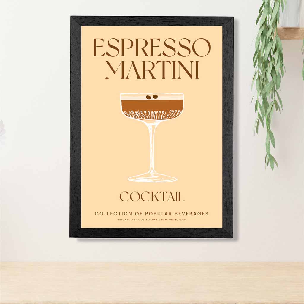 Espresso Martini Beige, Colourful Cocktail Art Print | Wall Art Plaza UK