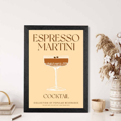 Espresso Martini Beige, Colourful Cocktail Art Print | Wall Art Plaza UK