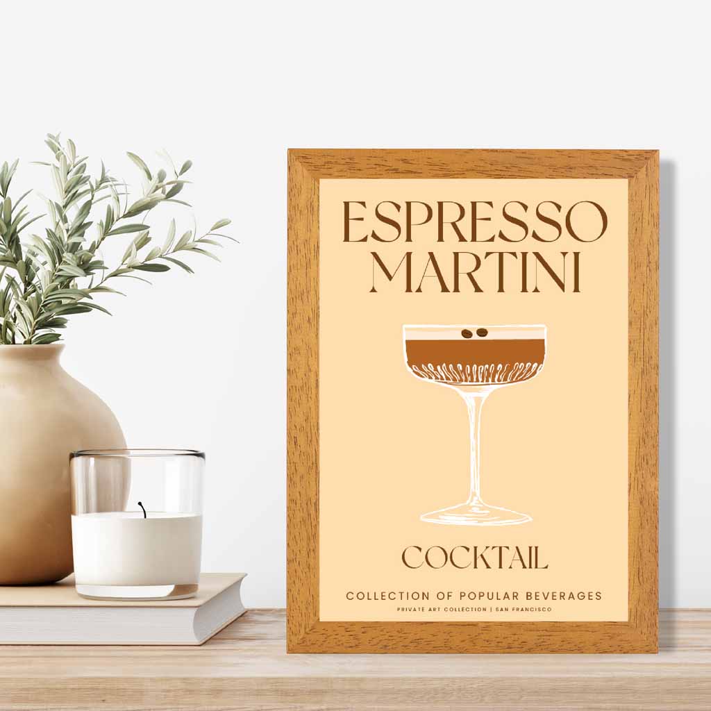 Espresso Martini Beige, Colourful Cocktail Art Print | Wall Art Plaza UK