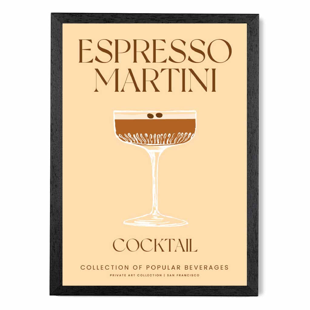 Espresso Martini Beige, Colourful Cocktail Art Print | Wall Art Plaza UK