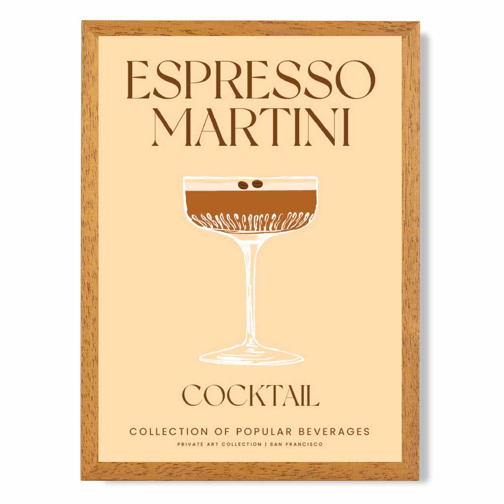 Espresso Martini Beige, Colourful Cocktail Art Print | Wall Art Plaza UK
