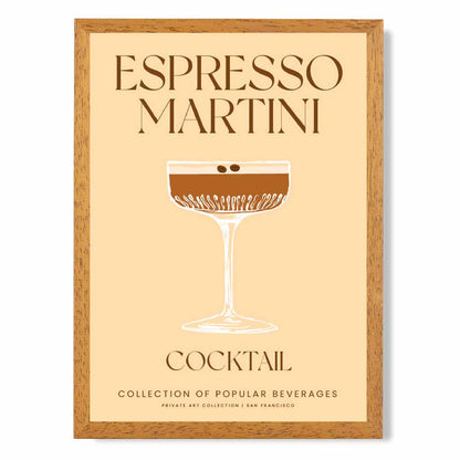 Espresso Martini Beige, Colourful Cocktail Art Print | Wall Art Plaza UK