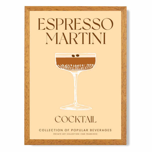 Espresso Martini Beige, Colourful Cocktail Art Print | Wall Art Plaza UK