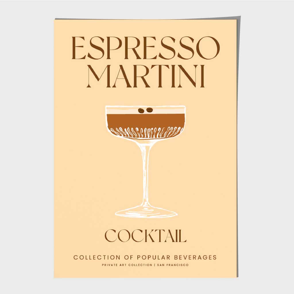 Espresso Martini Beige, Colourful Cocktail Art Print | Wall Art Plaza UK