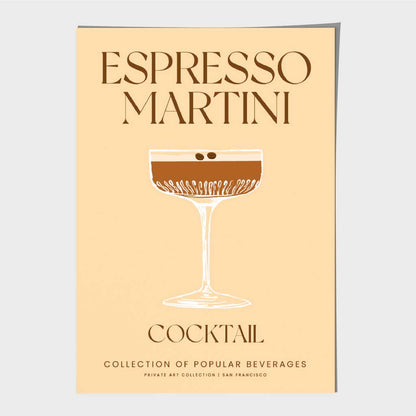 Espresso Martini Beige, Colourful Cocktail Art Print | Wall Art Plaza UK