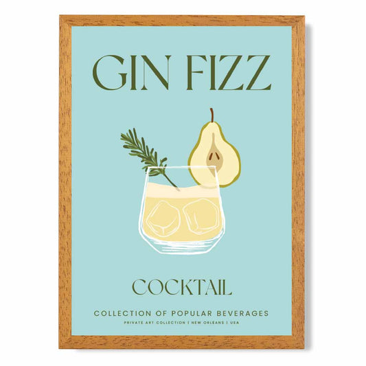 Gin Fizz Aqua Blue, Colourful Cocktail Art Poster | Wall Art Plaza UK