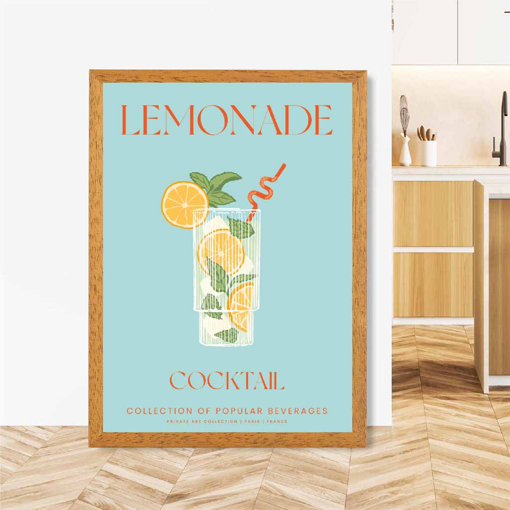 Lemonade Aqua Blue, Colourful Cocktail Art Poster | Wall Art Plaza UK