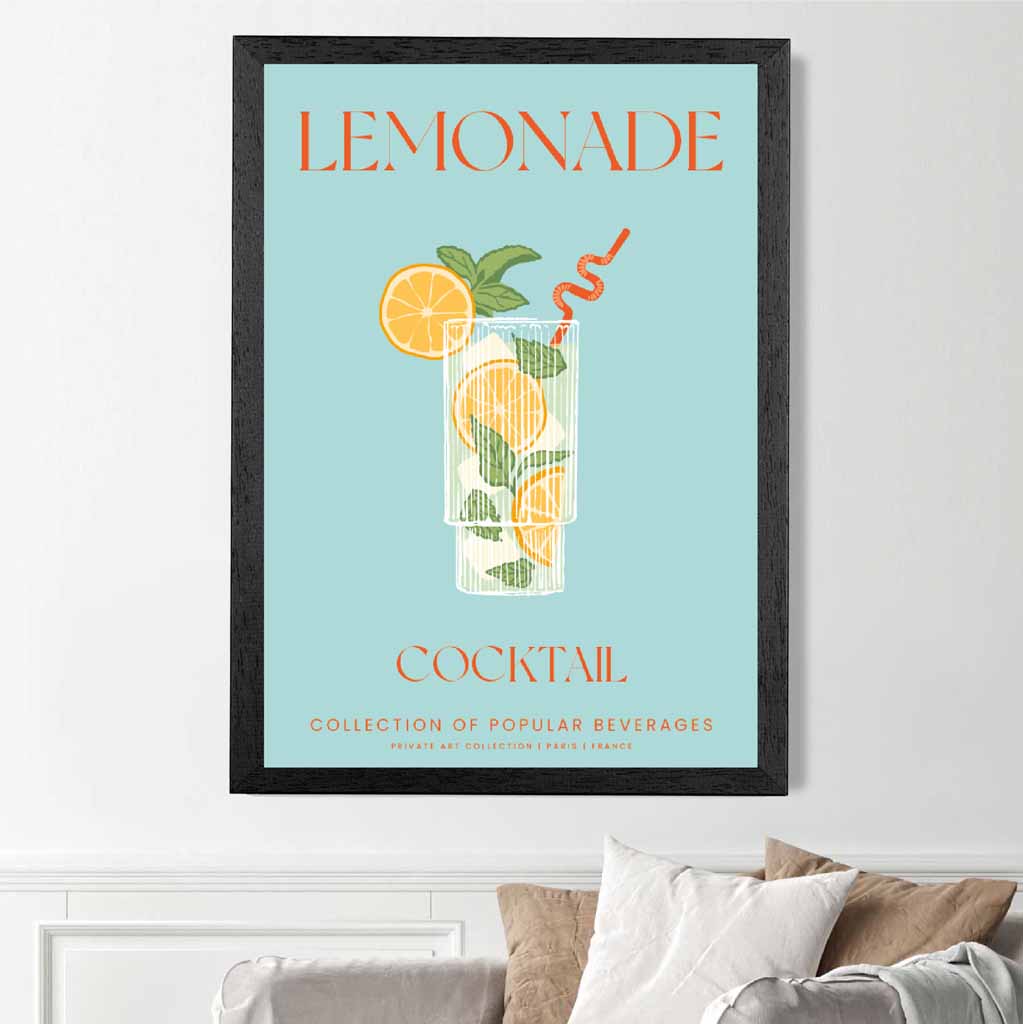Lemonade Aqua Blue, Colourful Cocktail Art Poster | Wall Art Plaza UK
