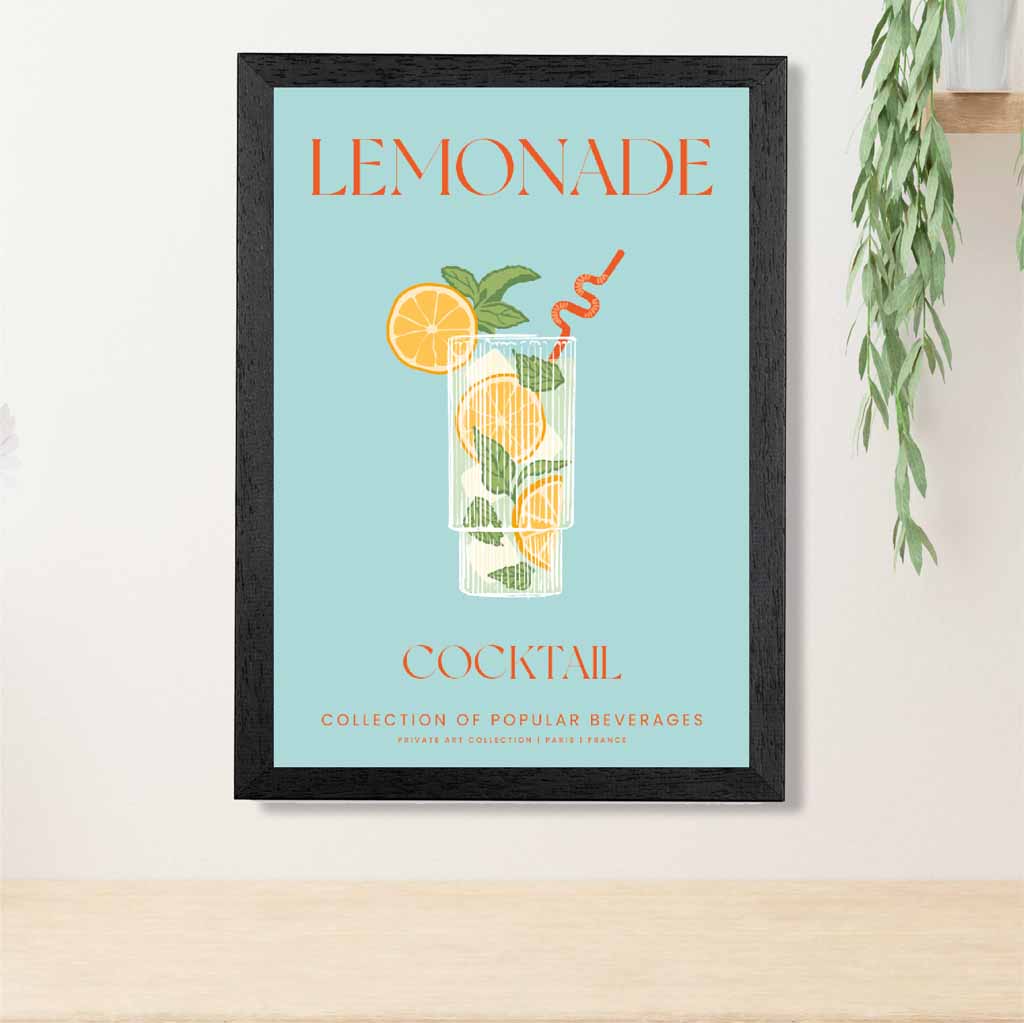 Lemonade Aqua Blue, Colourful Cocktail Art Poster | Wall Art Plaza UK