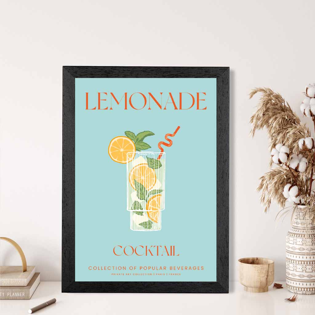Lemonade Aqua Blue, Colourful Cocktail Art Poster | Wall Art Plaza UK