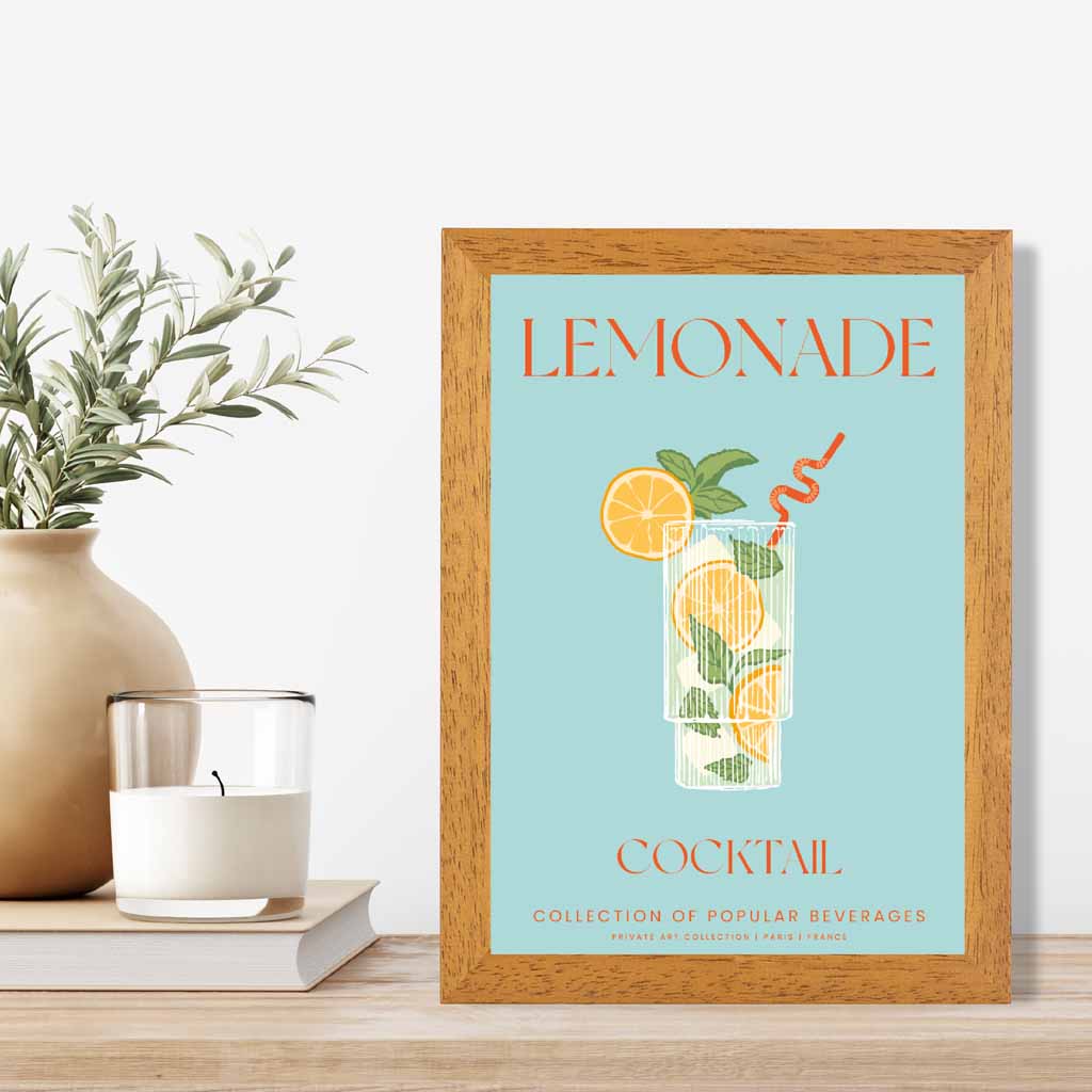 Lemonade Aqua Blue, Colourful Cocktail Art Poster | Wall Art Plaza UK