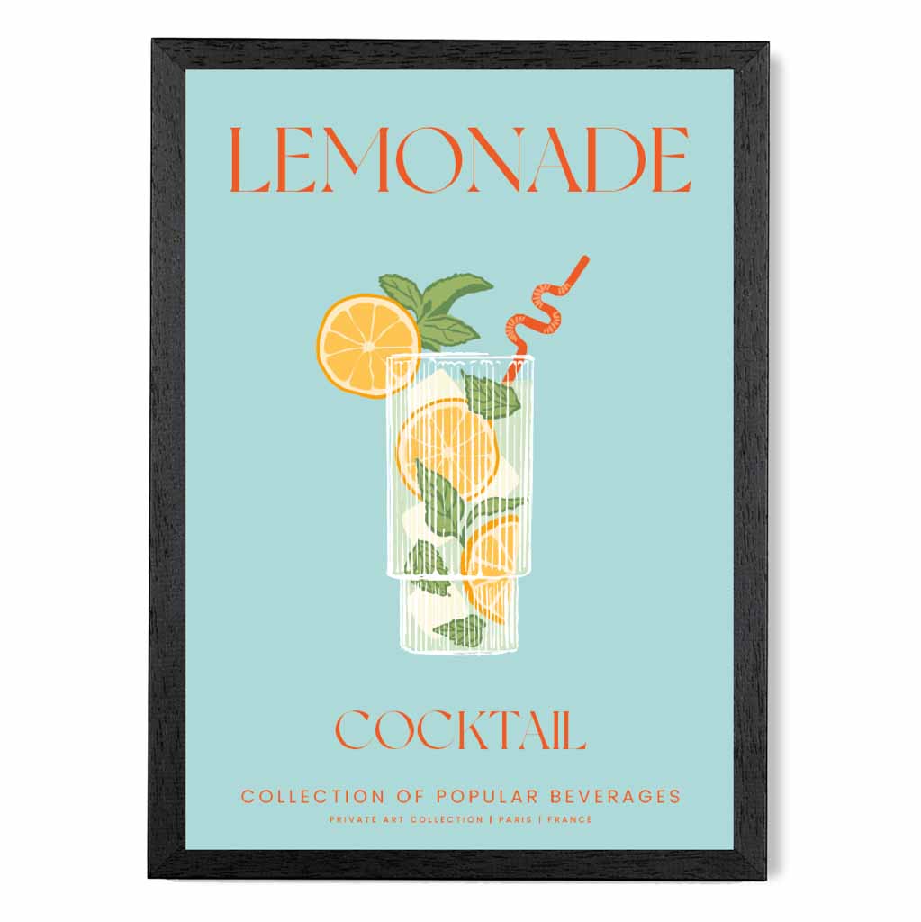 Lemonade Aqua Blue, Colourful Cocktail Art Poster | Wall Art Plaza UK