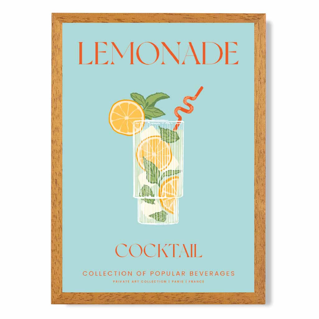 Lemonade Aqua Blue, Colourful Cocktail Art Poster | Wall Art Plaza UK