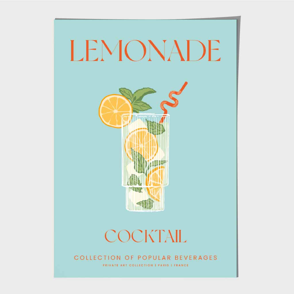 Lemonade Aqua Blue, Colourful Cocktail Art Poster | Wall Art Plaza UK