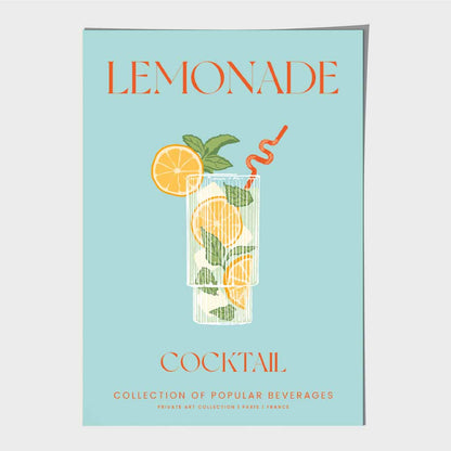 Lemonade Aqua Blue, Colourful Cocktail Art Poster | Wall Art Plaza UK