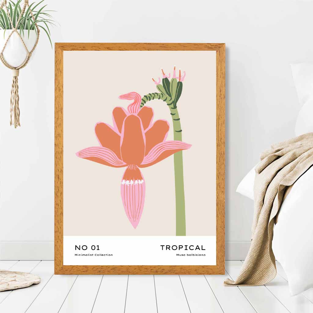 Minimal Beige, Pink Tropical Flower Art Print | Wall Art Plaza UK