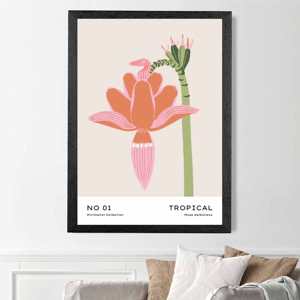 Minimal Beige, Pink Tropical Flower Art Print | Wall Art Plaza UK