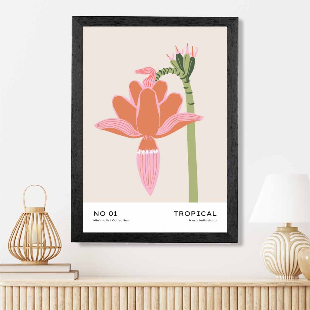 Minimal Beige, Pink Tropical Flower Art Print | Wall Art Plaza UK