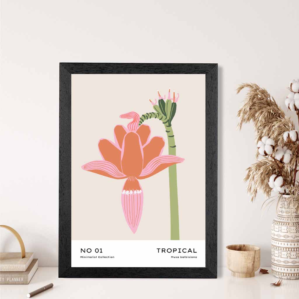 Minimal Beige, Pink Tropical Flower Art Print | Wall Art Plaza UK