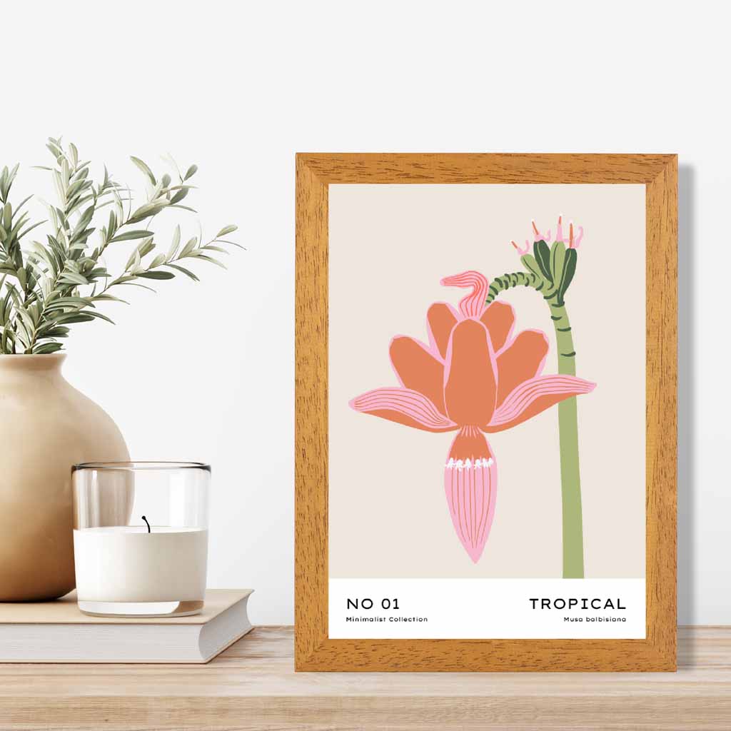 Minimal Beige, Pink Tropical Flower Art Print | Wall Art Plaza UK