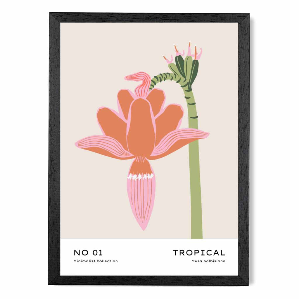 Minimal Beige, Pink Tropical Flower Art Print | Wall Art Plaza UK