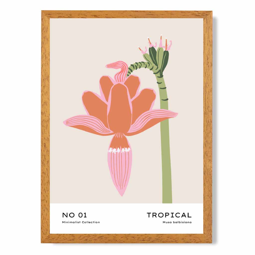 Minimal Beige, Pink Tropical Flower Art Print | Wall Art Plaza UK