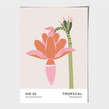 Minimal Beige, Pink Tropical Flower Art Print | Wall Art Plaza UK