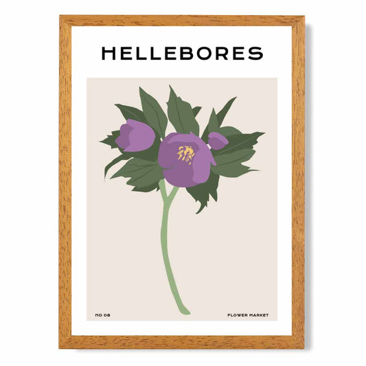 Boho Floral Purple, Beige Hellebores Flower Art Print | Wall Art Plaza UK