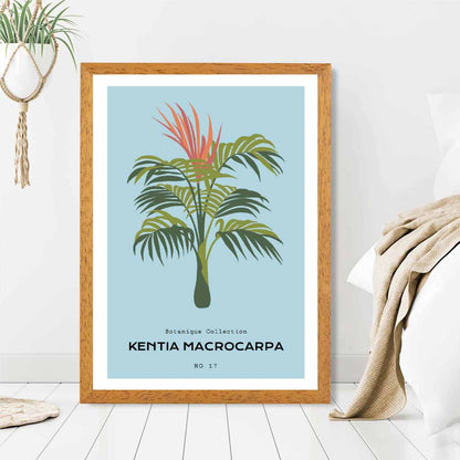 Modern Floral Blue, Green Kentia Palm Art Poster | Wall Art Plaza UK