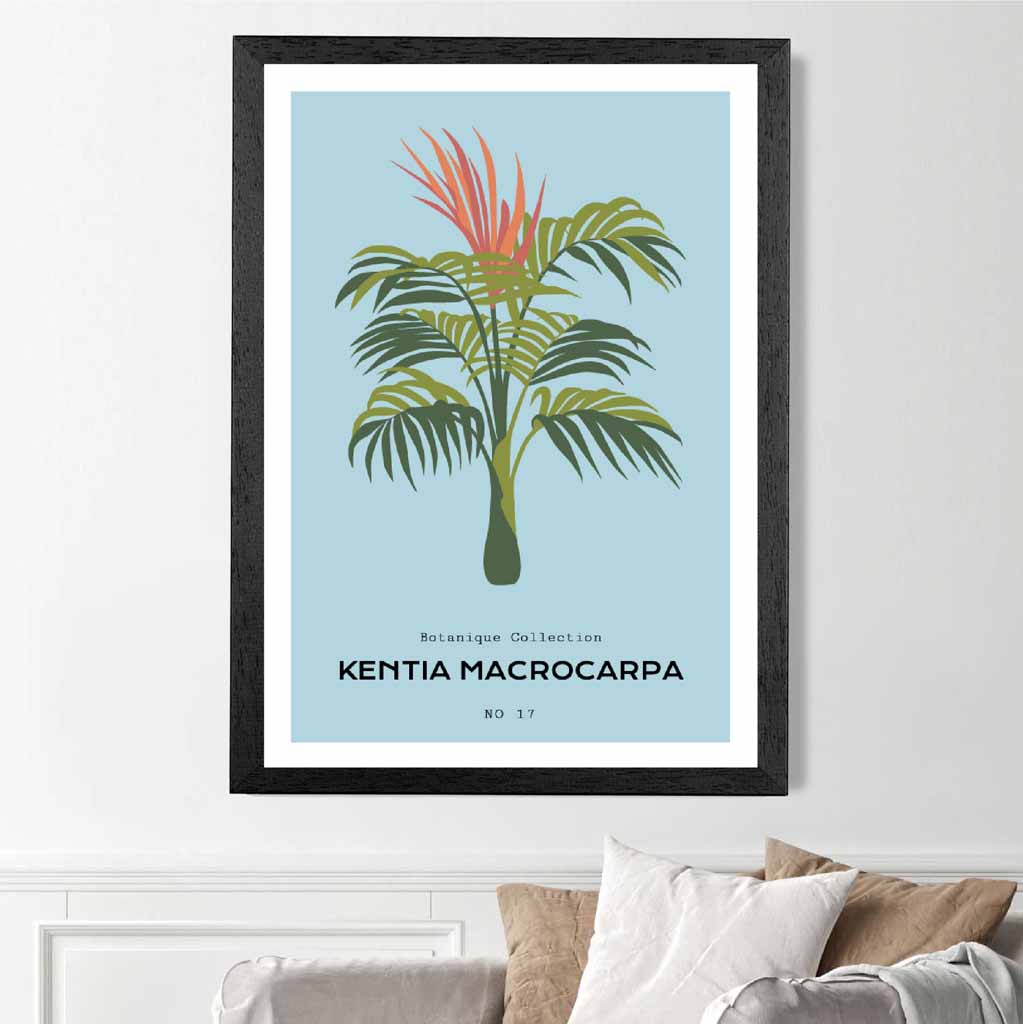 Modern Floral Blue, Green Kentia Palm Art Poster | Wall Art Plaza UK