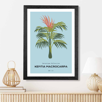 Modern Floral Blue, Green Kentia Palm Art Poster | Wall Art Plaza UK