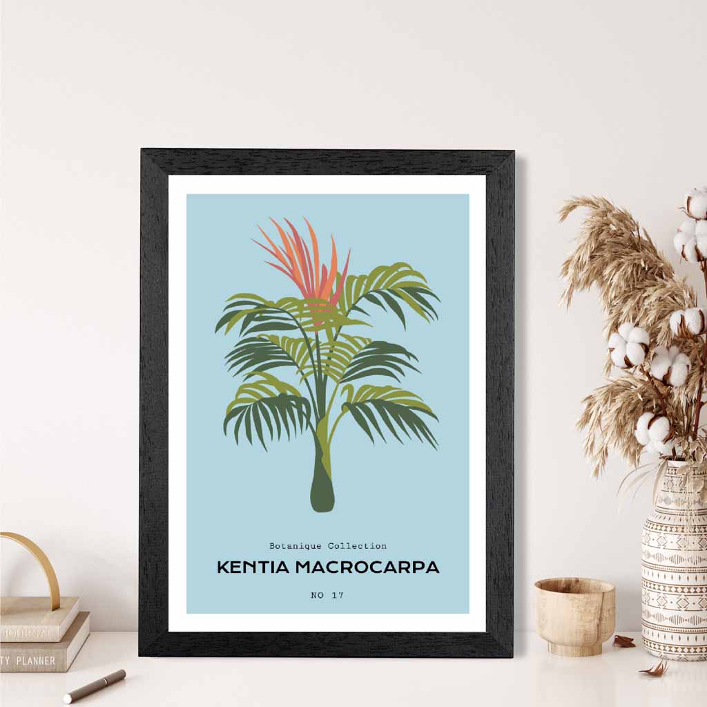 Modern Floral Blue, Green Kentia Palm Art Poster | Wall Art Plaza UK