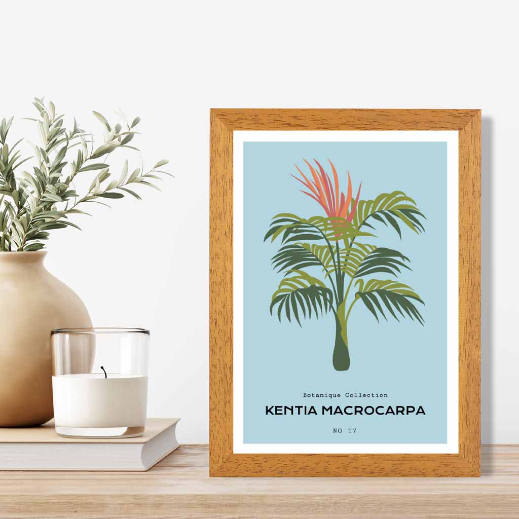 Modern Floral Blue, Green Kentia Palm Art Poster | Wall Art Plaza UK