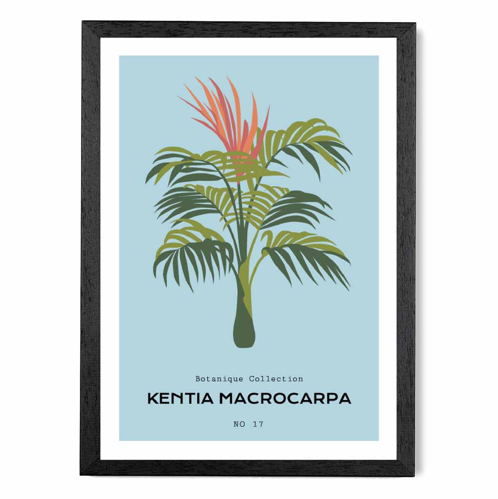 Modern Floral Blue, Green Kentia Palm Art Poster | Wall Art Plaza UK