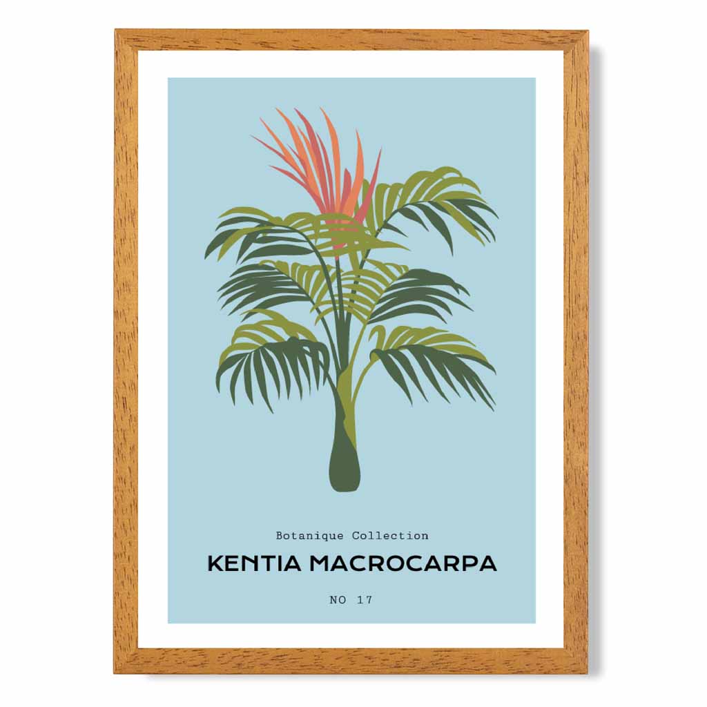 Modern Floral Blue, Green Kentia Palm Art Poster | Wall Art Plaza UK