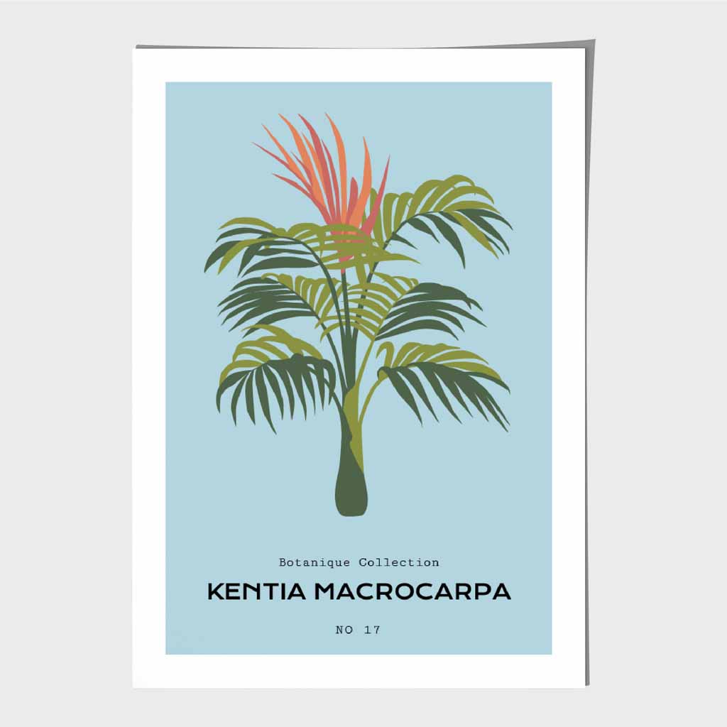 Modern Floral Blue, Green Kentia Palm Art Poster | Wall Art Plaza UK