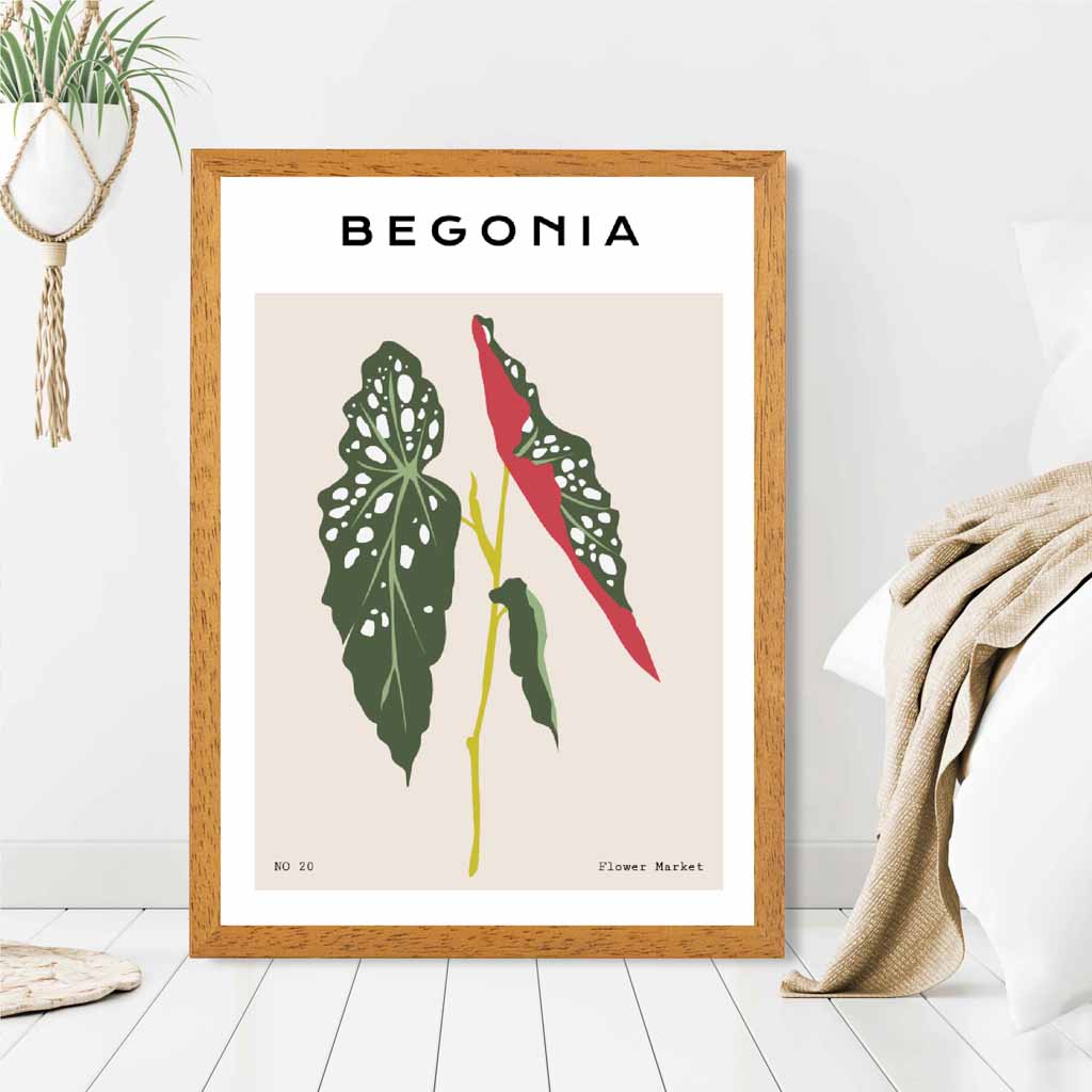 Modern Floral Beige, Green Begonia Maculata Art Poster | Wall Art Plaza UK