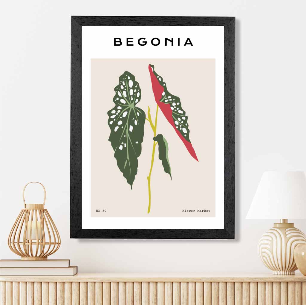 Modern Floral Beige, Green Begonia Maculata Art Poster | Wall Art Plaza UK