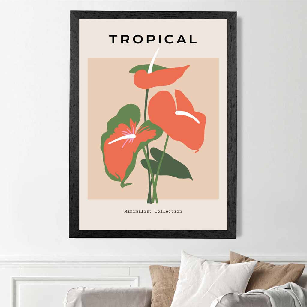 Simple Floral Beige, Orange Tropical Flower Art Print | Wall Art Plaza UK