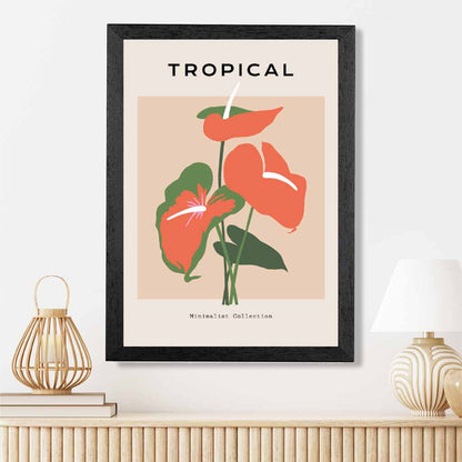 Simple Floral Beige, Orange Tropical Flower Art Print | Wall Art Plaza UK