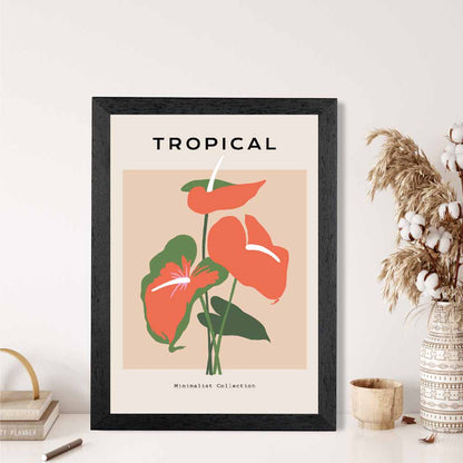 Simple Floral Beige, Orange Tropical Flower Art Print | Wall Art Plaza UK